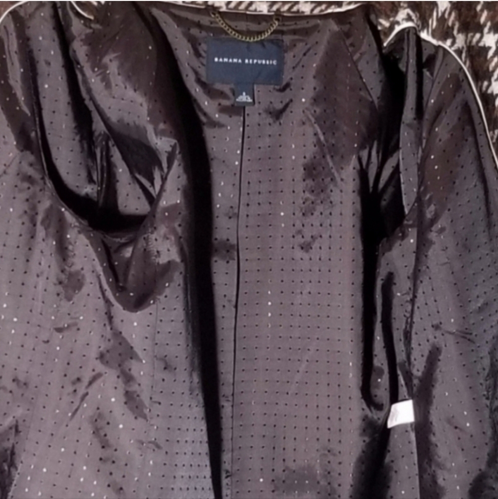 Banana Republic Jacket Houndstooth Plaid Wool Chocolate Brown Size S - Picture 11 of 15